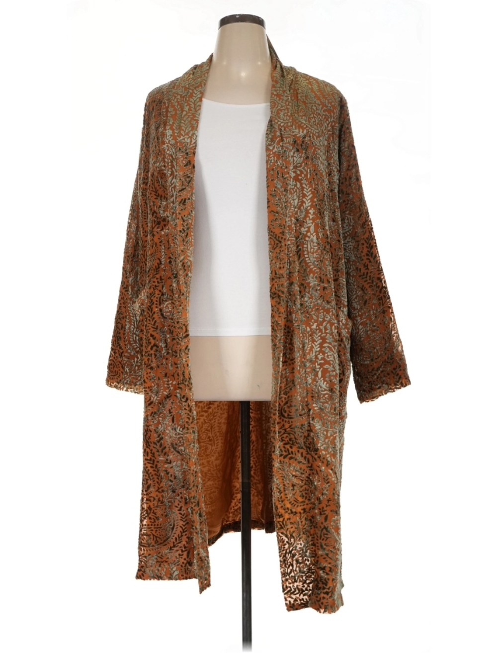 Steve Madden XL Velvet Burnout KIMONO Long Duster Coat Persimmon Orange